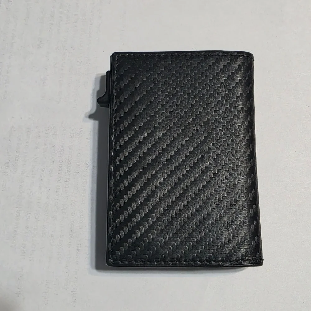 Type Black‎ Carbon Fiber Trifold Wallet with AirTag Holder and Pop Up Card Slot